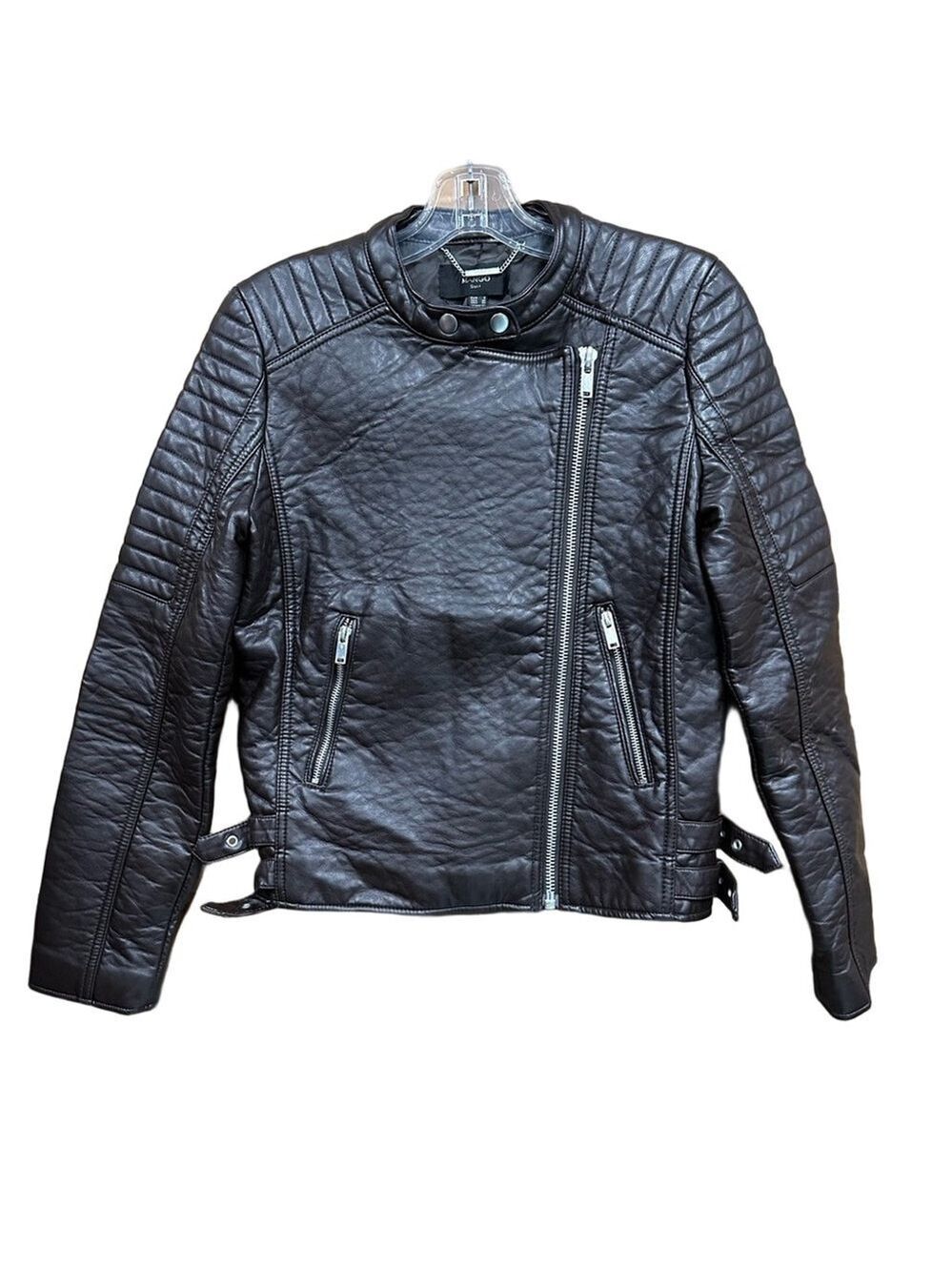 Mango brown moto jacket XS brown pebble finish faux leather Bikercore womens